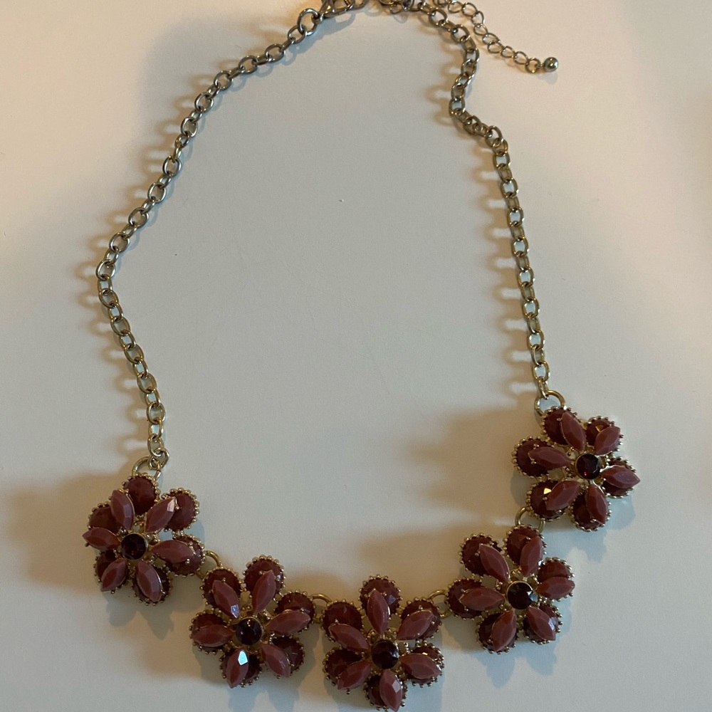 Charming Charlie Pink & Maroon Flower Statement Necklace
